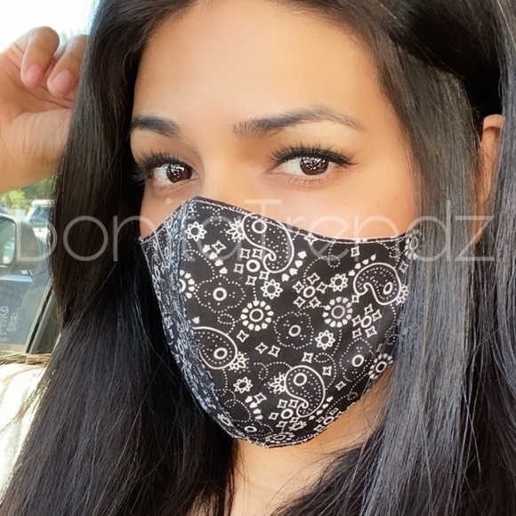 2/$20 Black Paisley Print Cotton Fashion Mask - Picture 2 of 5